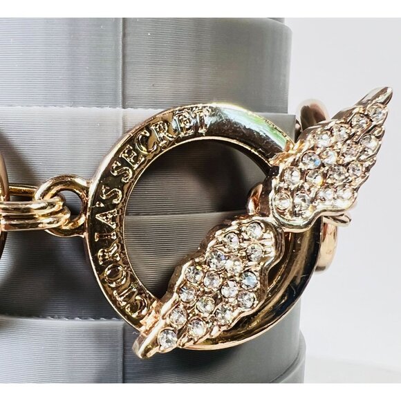 Y2K Victorias Secret Rose Gold-Tone Link Bracelet Crystal Angel Wings Toggle 7" - Picture 4 of 8